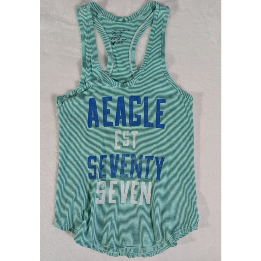 ❤️American Eagle oversized striped green white racerback tank top size XS